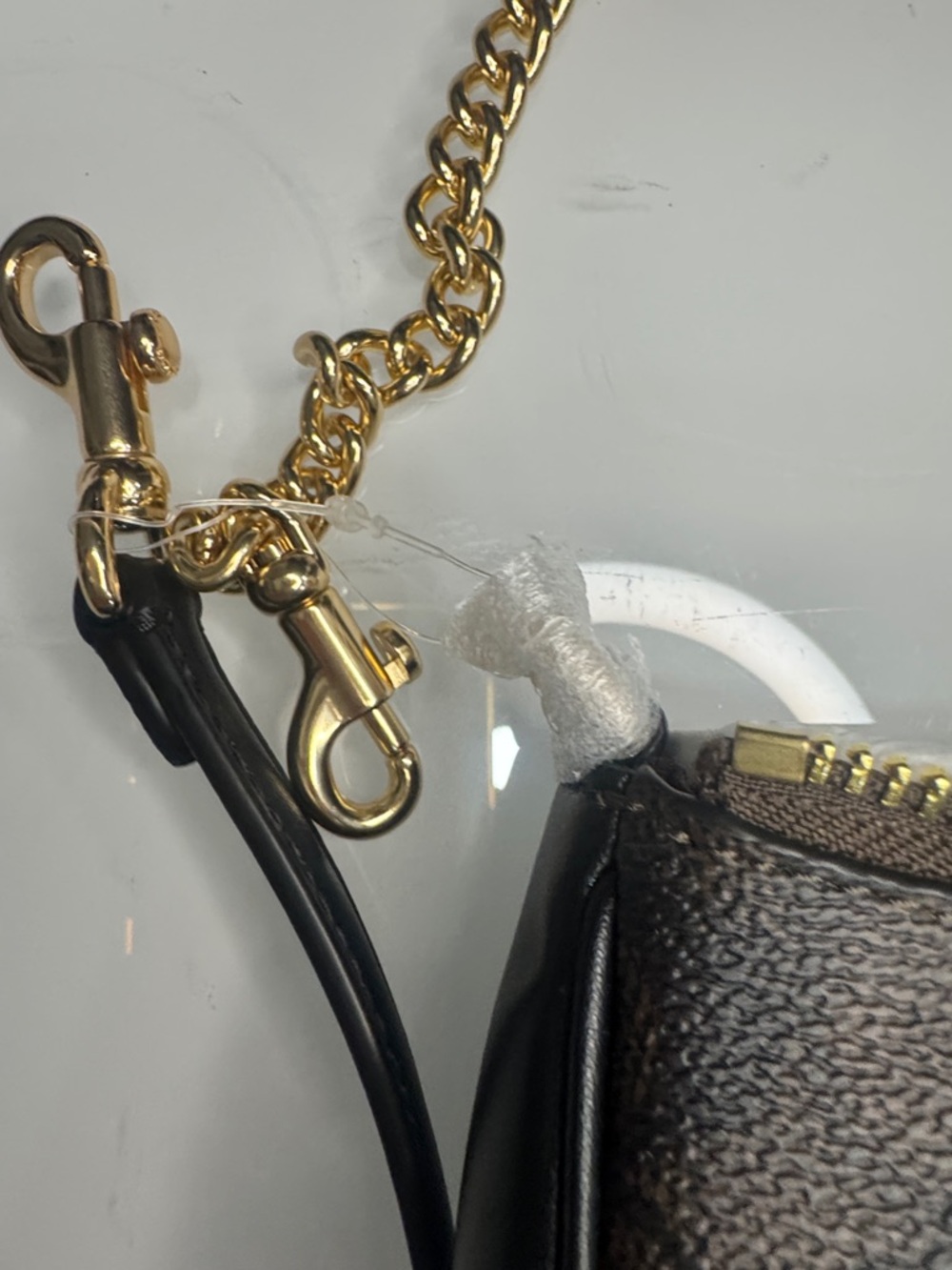 COACH Teri Dark Brown Signature Mini Crossbody or shoulder bag with Gold Chain - Picture 4 of 12